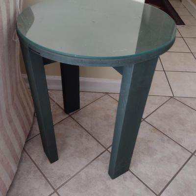 Pair of Matching Hand-Crafted Accent Tables with Glass Cover