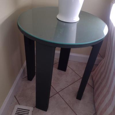 Pair of Matching Hand-Crafted Accent Tables with Glass Cover