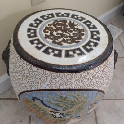 Large Ceramic Garden Stool with Dragon Themed Designs