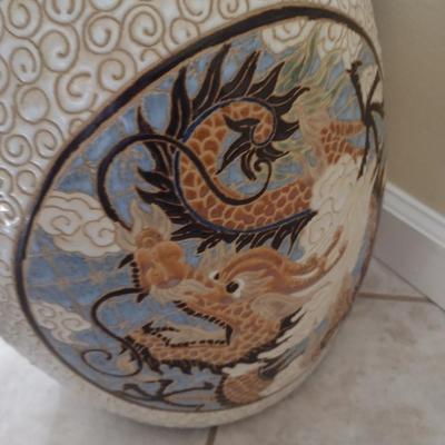 Large Ceramic Garden Stool with Dragon Themed Designs