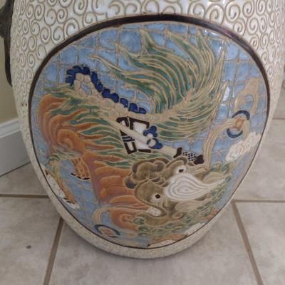 Large Ceramic Garden Stool with Dragon Themed Designs