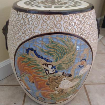 Large Ceramic Garden Stool with Dragon Themed Designs