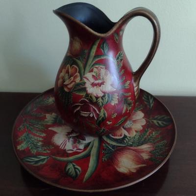 Painted Ceramic Italian Style Water Pitcher and Charger Plate Combination