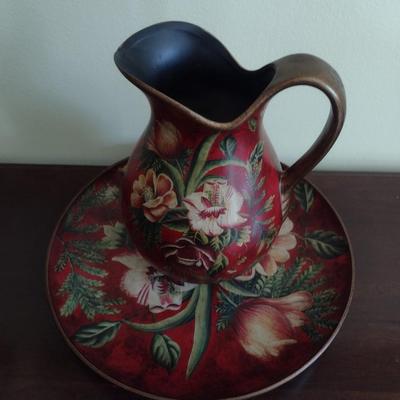 Painted Ceramic Italian Style Water Pitcher and Charger Plate Combination
