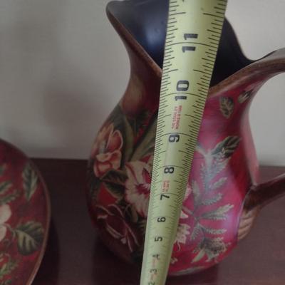 Painted Ceramic Italian Style Water Pitcher and Charger Plate Combination