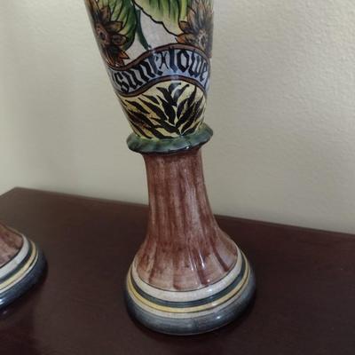 Pair of Ceramic Painted Italian Style Candle Holders