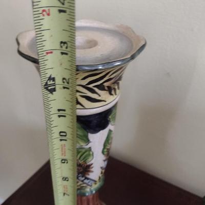 Pair of Ceramic Painted Italian Style Candle Holders