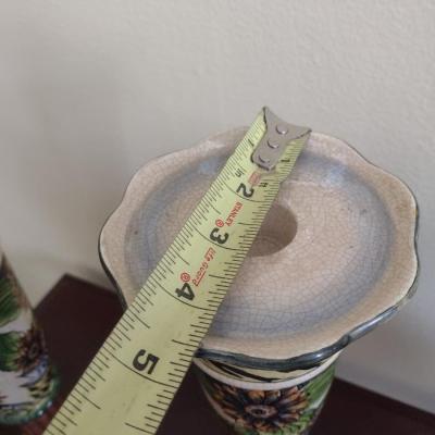 Pair of Ceramic Painted Italian Style Candle Holders