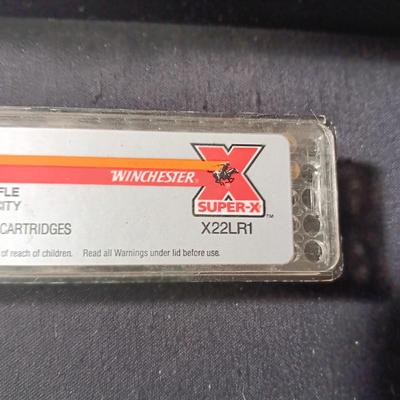 LE CACHE LOCKING GUN\PISTOL CASE AND ALMOST FULL BOX OF 22 LONG RIFLE CARTRIDGES