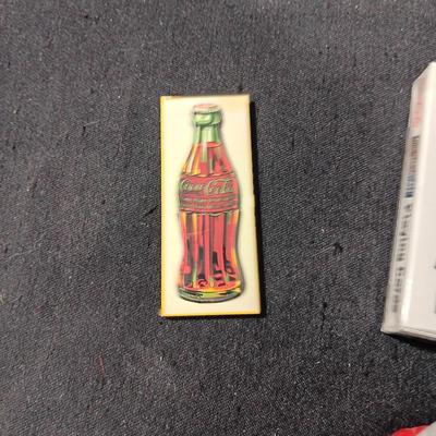 COCA-COLA TIN SIGN, NEW DEECK OF CARDS AND MAGNETS