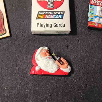 COCA-COLA TIN SIGN, NEW DEECK OF CARDS AND MAGNETS