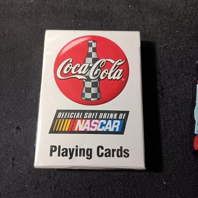 COCA-COLA TIN SIGN, NEW DEECK OF CARDS AND MAGNETS