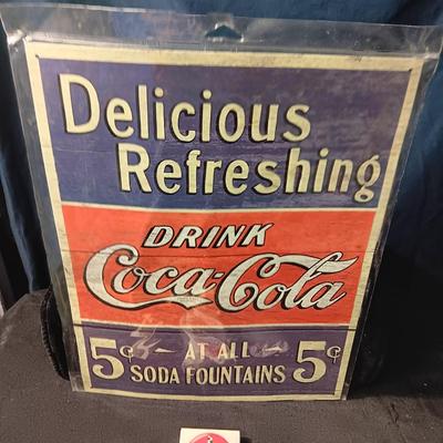 COCA-COLA TIN SIGN, NEW DEECK OF CARDS AND MAGNETS