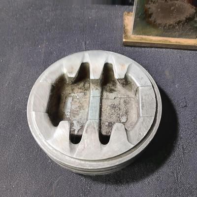 ARTILLERY SHELL ASHTRAY, MID-CENTURY ASHTRAY, TABLE LIGHTER AND WOODEN TOBACCO BOX