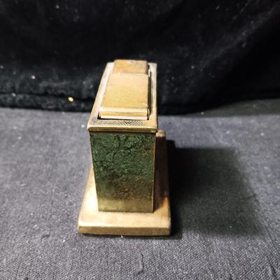 ARTILLERY SHELL ASHTRAY, MID-CENTURY ASHTRAY, TABLE LIGHTER AND WOODEN TOBACCO BOX