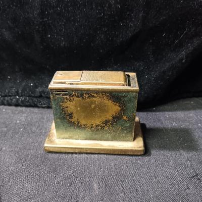 ARTILLERY SHELL ASHTRAY, MID-CENTURY ASHTRAY, TABLE LIGHTER AND WOODEN TOBACCO BOX