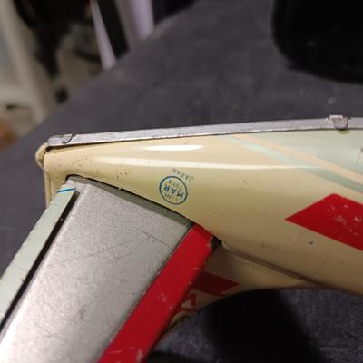 CAPITAL AIRLINES TIN LITHO TOY AIRPLANEE IN FAIR CONDITION AND 2 METAL CYMBALS? WITH GREAT GRAPHICS