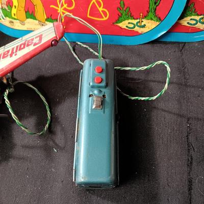 CAPITAL AIRLINES TIN LITHO TOY AIRPLANEE IN FAIR CONDITION AND 2 METAL CYMBALS? WITH GREAT GRAPHICS