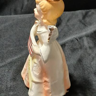 Vintage 1950's Birthday Angel JULY Patriotic USA Flag 5" Ceramic Figurine Japan