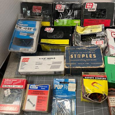 Sale Photo Thumbnail #87: Large assorted lot of nails, screws, bolts, nuts, and fasteners etc.