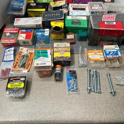 Sale Photo Thumbnail #89: Large assorted lot of nails, screws, bolts, nuts, and fasteners etc.