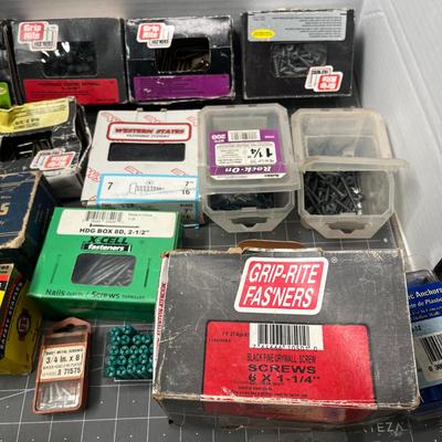 Sale Photo Thumbnail #88: Large assorted lot of nails, screws, bolts, nuts, and fasteners etc.