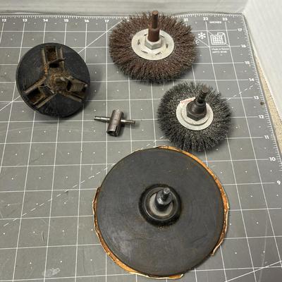 Sale Photo Thumbnail #120: Assorted drill bits and wire wheels for metal, wood, and DIY projects.