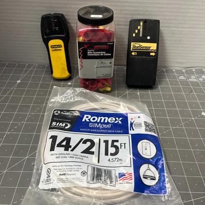 Sale Photo Thumbnail #211: Includes 14/2 cable, IDEAL connectors, Stanley, Zircon finders.