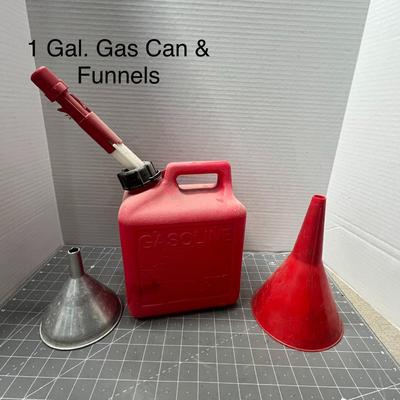 Sale Photo Thumbnail #282: Includes red plastic can, metal funnel, and large red funnel.