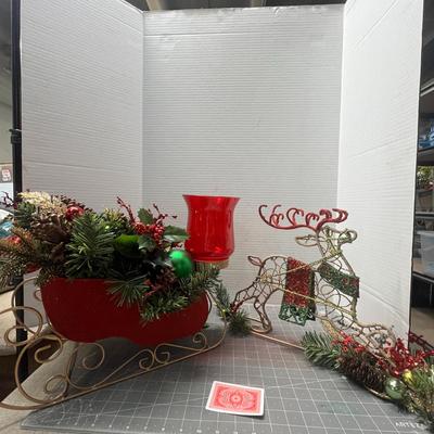 Sale Photo Thumbnail #322: Includes sleigh, glitter reindeer, red candle holder.