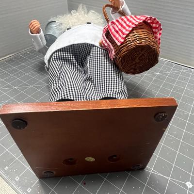 Sale Photo Thumbnail #363: Holds wine bucket, grapes, basket, checkered cloth.