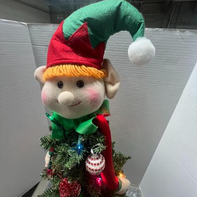 Sale Photo Thumbnail #367: Red/green elf topper, ornaments, multicolor lights, tripod base.
