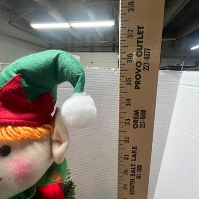 Sale Photo Thumbnail #368: Red/green elf topper, ornaments, multicolor lights, tripod base.