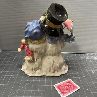 Sale Photo Thumbnail #417: 4 snowmen, winter outfits, “We all love snow” sign.