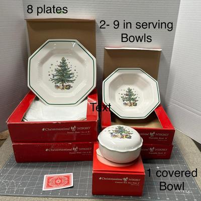 Sale Photo Thumbnail #424: 7 glasses, 8 plates, 2 bowls, 1 covered bowl—tree design.