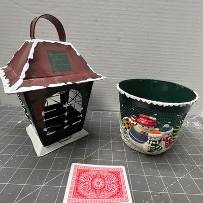 Sale Photo Thumbnail #448: Includes tins, Santa figurine, lantern, festive cup.