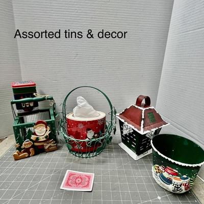 Sale Photo Thumbnail #446: Includes tins, Santa figurine, lantern, festive cup.
