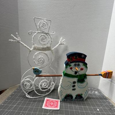 Sale Photo Thumbnail #451: Glitter wireframe snowman + colorful figurine with broom and bird.
