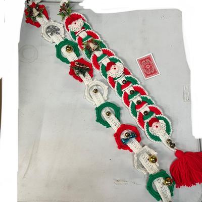 Sale Photo Thumbnail #457: Ornaments, braided wreaths, bells, crocheted Santa band.