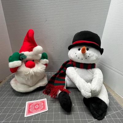 Sale Photo Thumbnail #475: Santa head with mittens + seated snowman with scarf and hat.