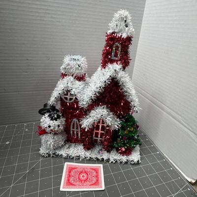 Sale Photo Thumbnail #483: Rustic birdhouse with greenery + glitter house with snowman and tree.