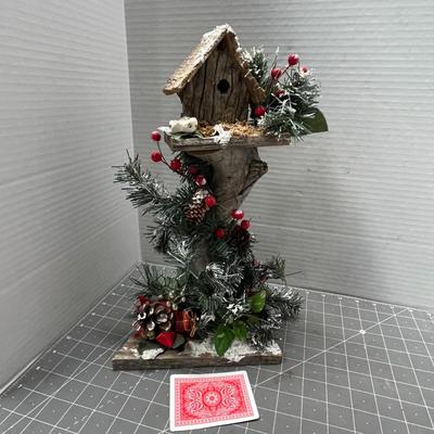 Sale Photo Thumbnail #482: Rustic birdhouse with greenery + glitter house with snowman and tree.