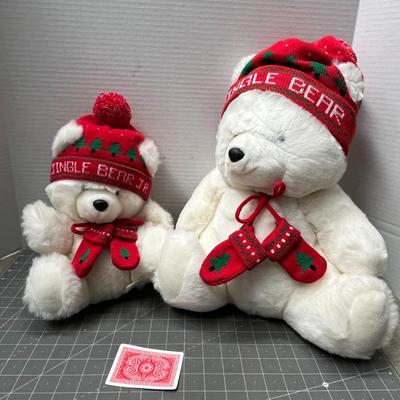Sale Photo Thumbnail #527: White bears with hats, scarf, mittens.