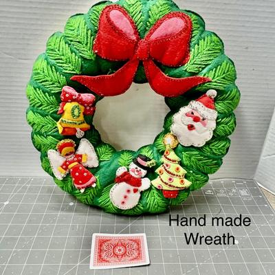 Sale Photo Thumbnail #537: 1 pc, green/red with stitched Santa, angel, snowman, bell, tree.