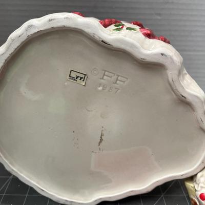 Sale Photo Thumbnail #582: Ceramic—bear, giraffe, train, doll, holly ribbon base.