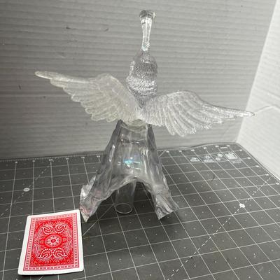 Sale Photo Thumbnail #587: Clear glass, 6 in tall—trumpet angel with wings and gown.