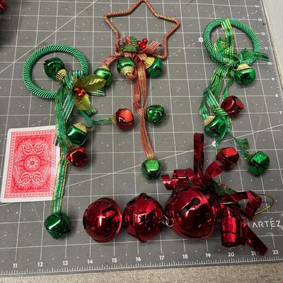 Sale Photo Thumbnail #625: 12 pc—wreaths, glitter boxes, ornaments, pom-poms, jingle bells, ribbon star.
