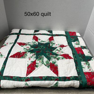 Sale Photo Thumbnail #652: 50×60 in, red/green/white patchwork with central star and festive prints.