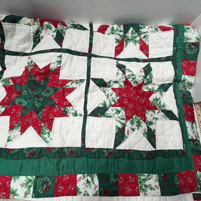 Sale Photo Thumbnail #654: 50×60 in, red/green/white patchwork with central star and festive prints.