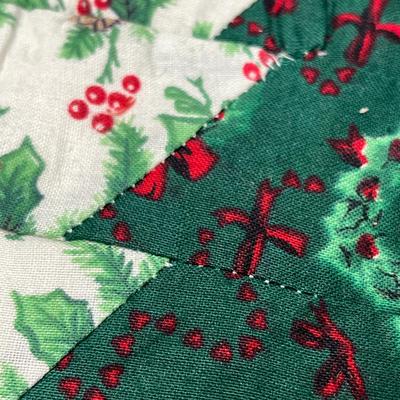 Sale Photo Thumbnail #657: 50×60 in, red/green/white quilt with trees & holly.